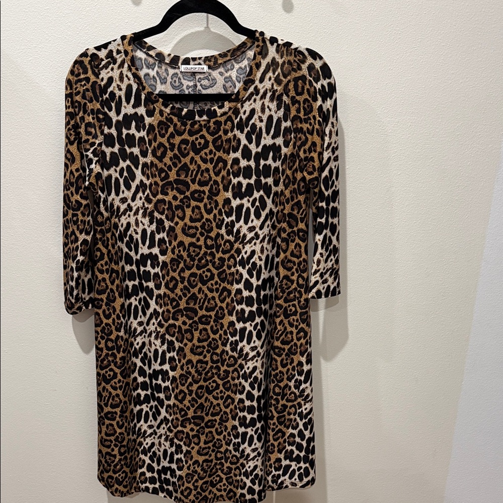 Leopard-Print Scoop Neck Tunic Dress - Brown/Black